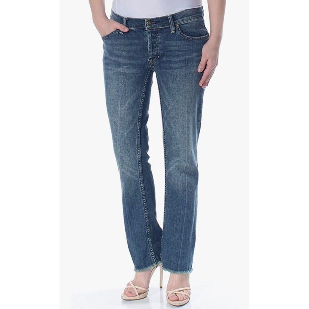 Free People Womens Austin Denim Frayed Straight Leg Jeans 24